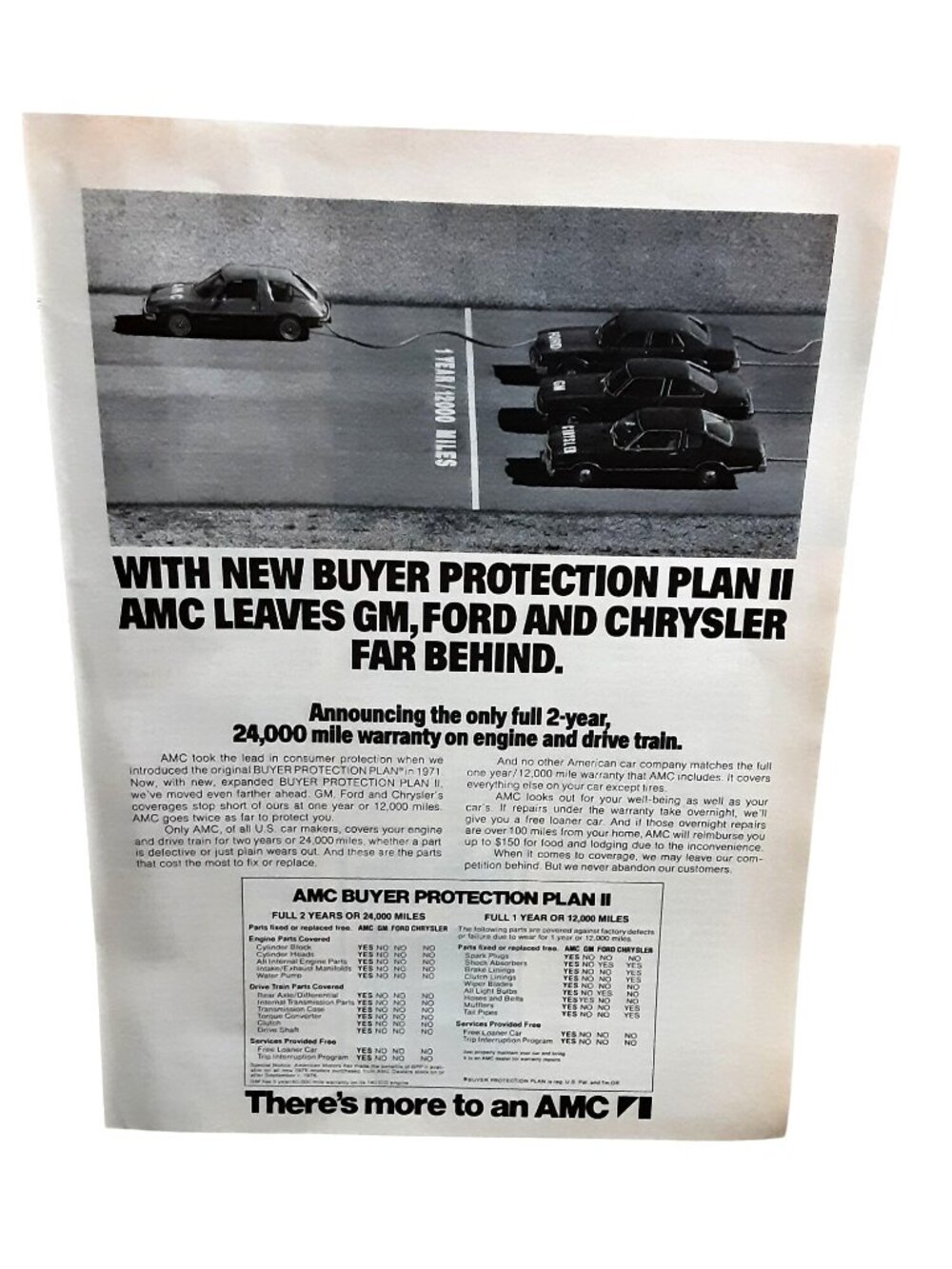1976 AMC Buyer Protection Plan II GM Ford Chrysler Cars Vintage Magazine Ad